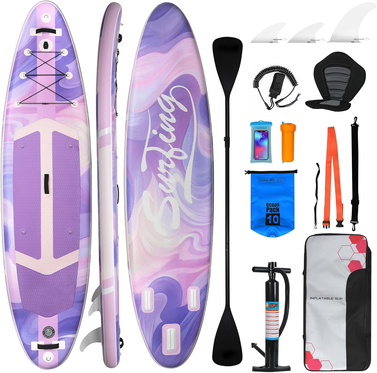jardinite - Paddle Gonflable Série Adulte - 320/335cm - 2 personnes, siège kayak, pagaie alu, support caméra, jusqu'à 15