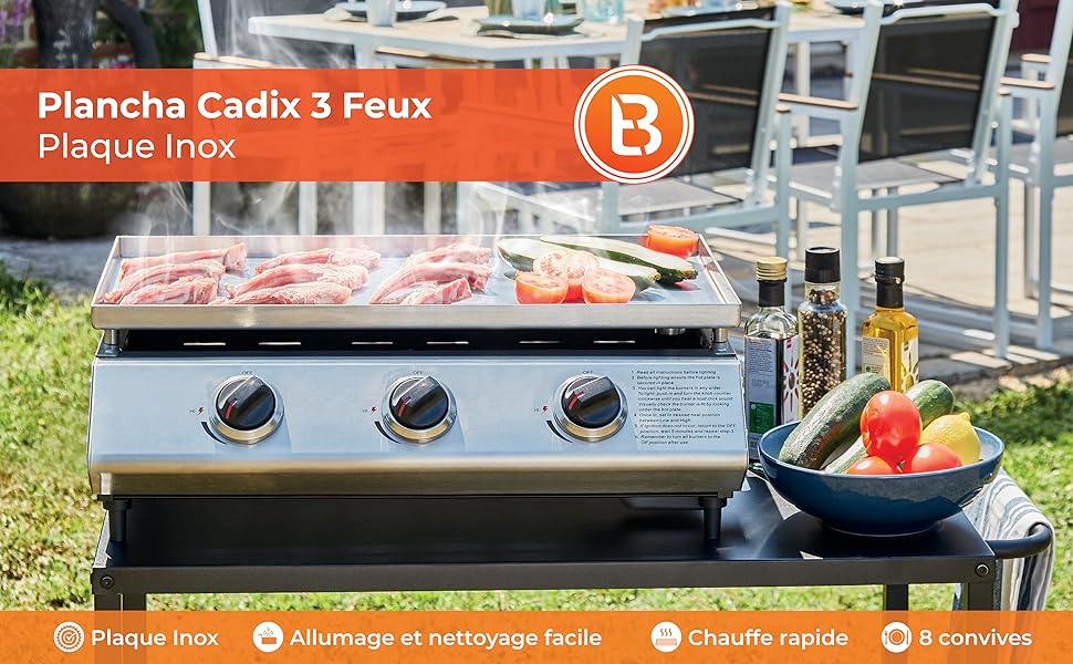 Plancha gaz Cadix 3 feux jardinite
