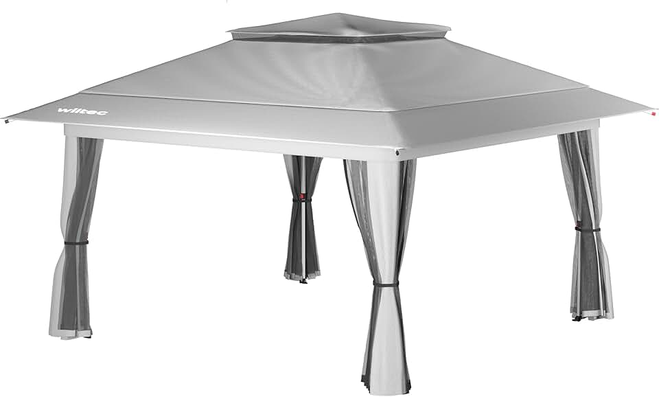 jardinite - Pavillon pliant 4x4m - gris, moustiquaire, sac à roulettes