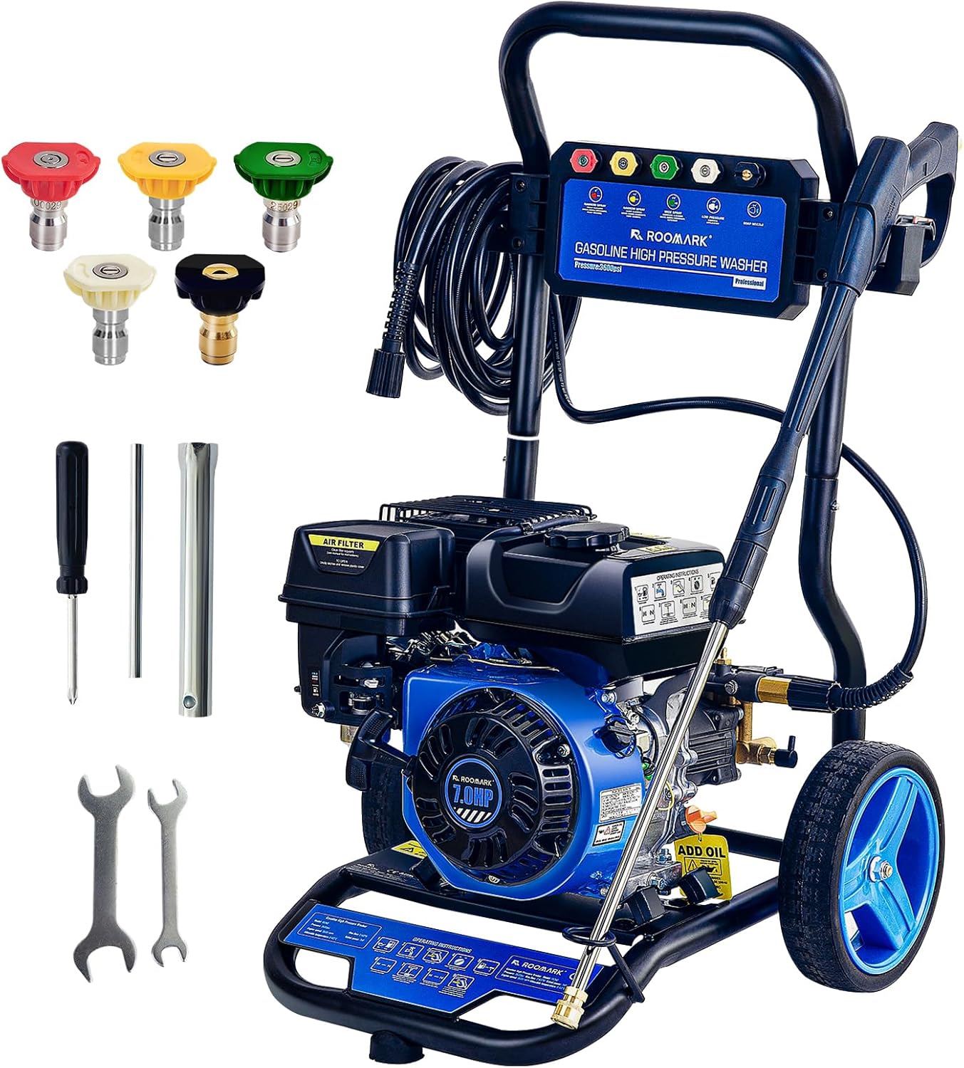 Nettoyeur haute pression thermique 248 bars - 7CV 210cc - 590L/h, buse 5 jets, tuyau 8m