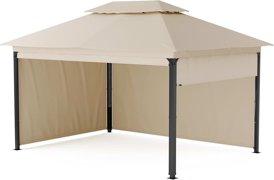 jardinite - Grandezza Cortina - 3x4 m - acier, toit polyester, panneaux enroulables, beige