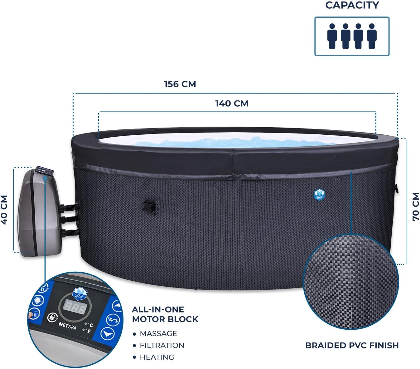 NETSPA - Vita série - spa rond 4 places, semi-rigide, mobilier inclus SP-VIP140/MOB2