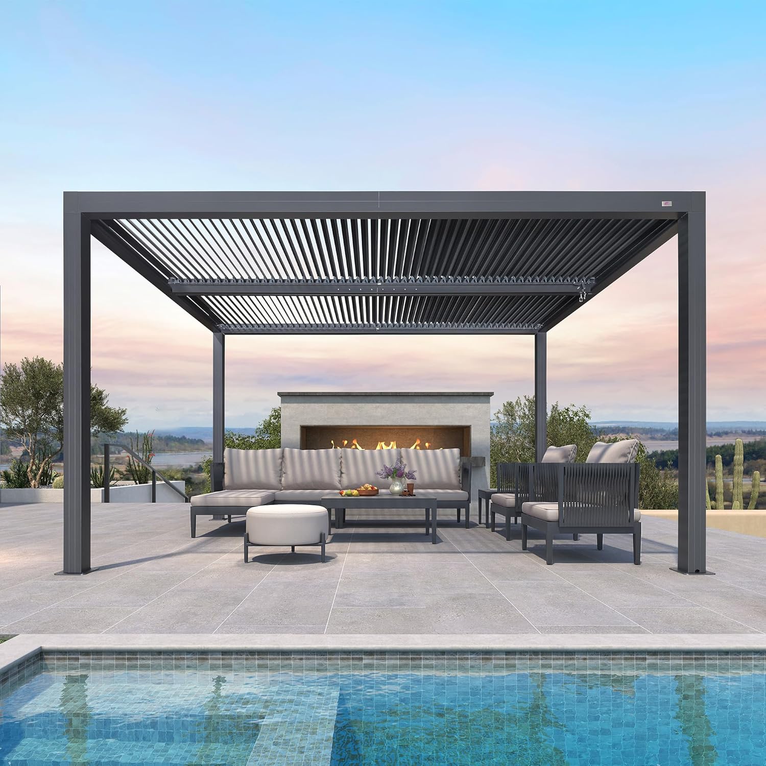 jardinite - Pergola bioclimatique 4x3,3m - alu, lames orientables, 13,2m²