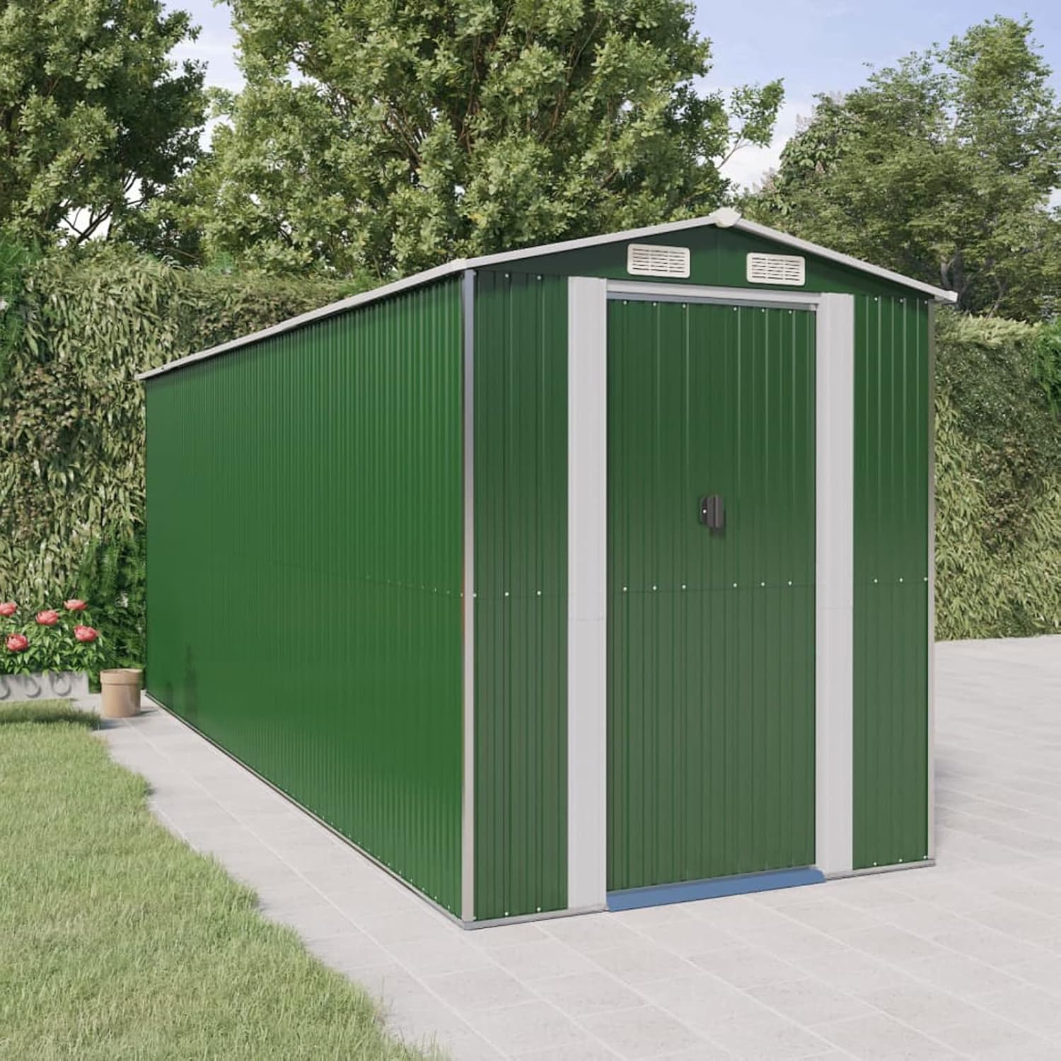 Abri de jardin extérieur en acier galvanisé vert 192 x 523 x 223 cm