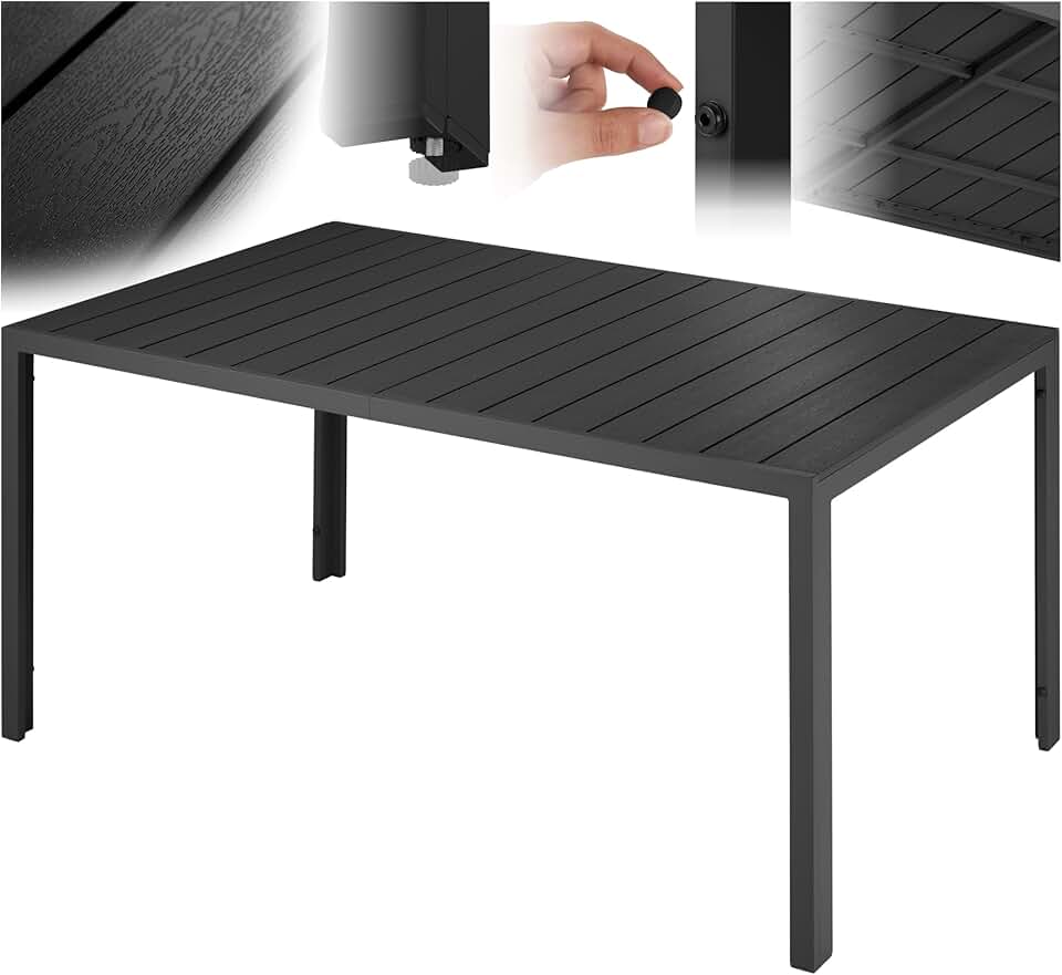 jardinite - Table à manger aluminium bois 150x90x74,5 cm, réglable, anti-intempéries