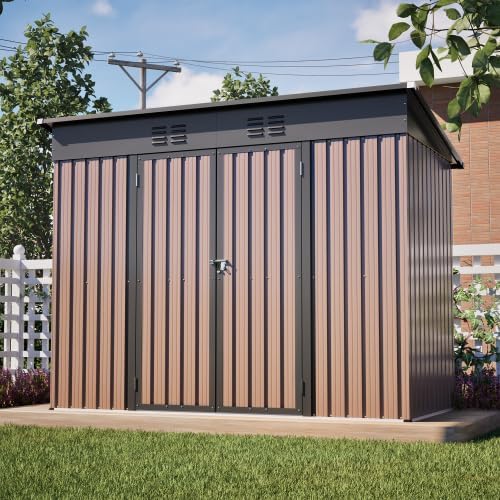 Abri de jardin métal 8x4 pieds, brun, résistant, cadre stable, spacieux