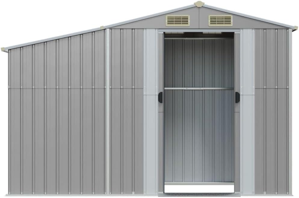 Abri de jardin en acier galvanisé – Rangement d'outils en métal avec toit incliné et bunker de charbon – Organiseur d'extérieur durable – 277 x 93 x 179 cm