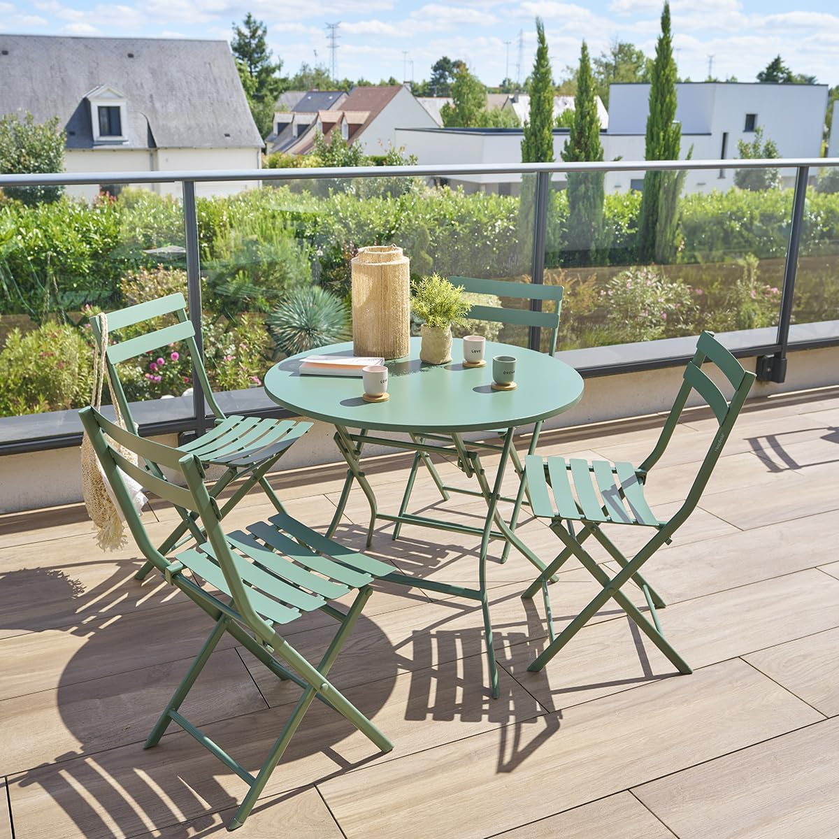 jardinite - Greensboro - table pliante acier 4 places, vert olive