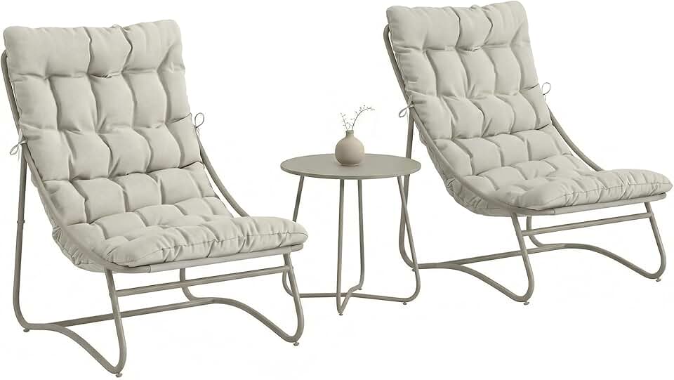 jardinite - Salon Bistro 3 pièces - table ronde, chaises textilène, coussins - mobilier de jardin métal, 2 personnes, gri
