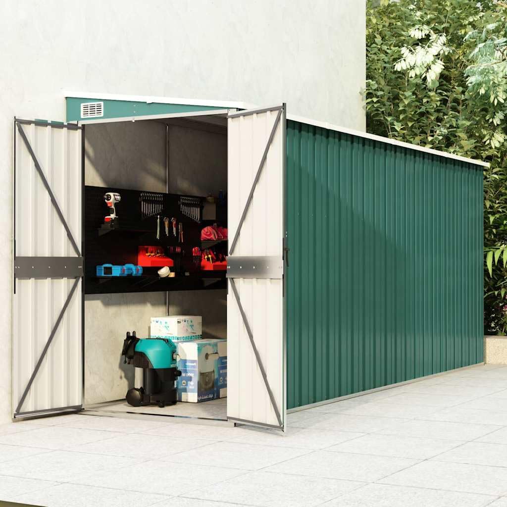 Abri de jardin mural vert - 118x382x178 cm - acier galvanisé, 47.9kg
