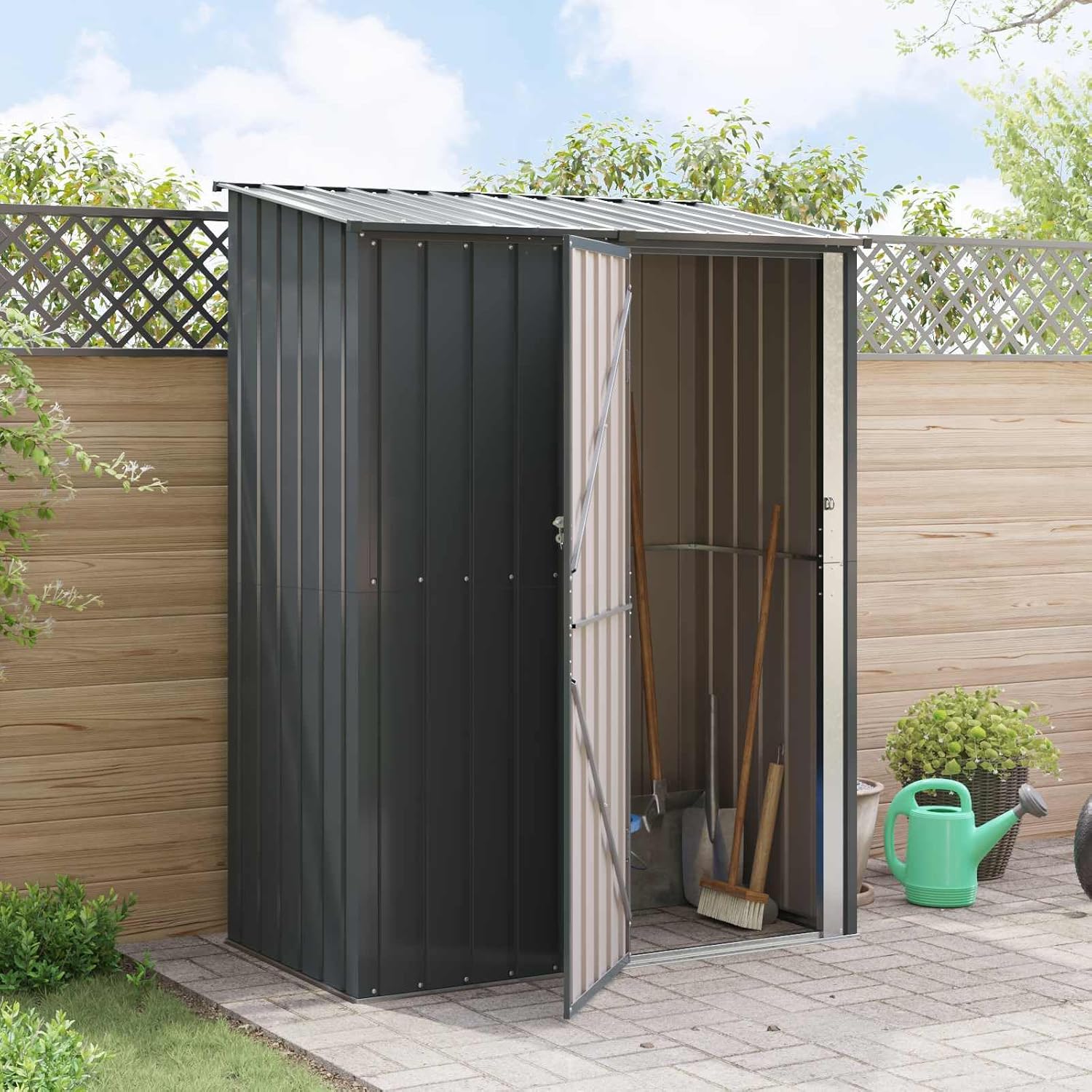 Abri de Jardin en Métal - armoire extérieure - 153,5x86x200cm - anthracite, robuste, rangement outils