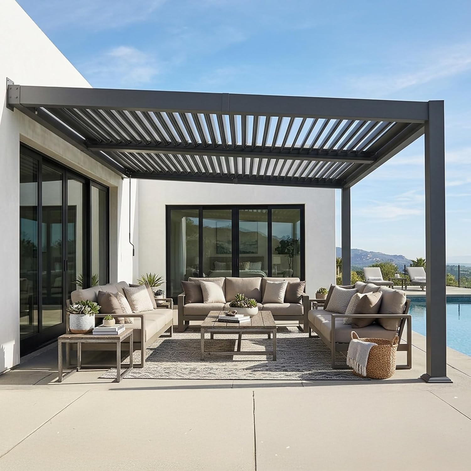jardinite - Pergola bioclimatique adossée - 3x4,25m - aluminium, lames orientables, résistante UV et pluie