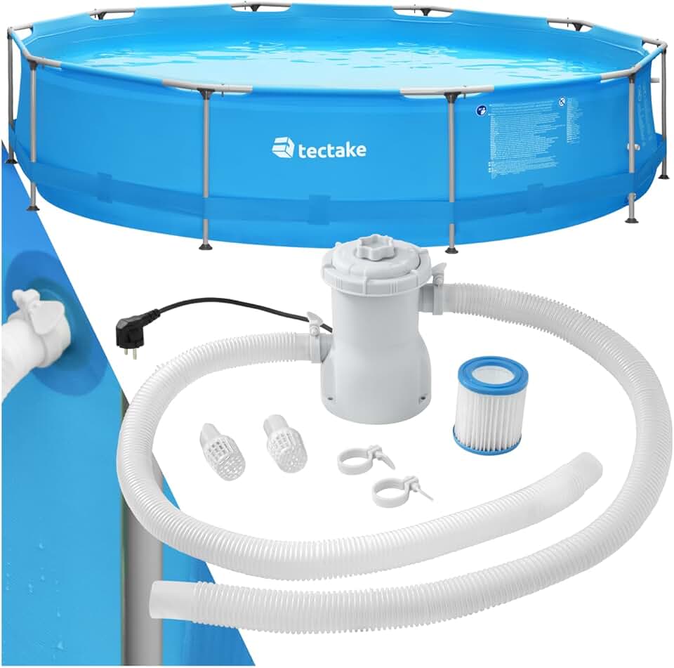 jardinite® Piscine Tubulaire Ronde Piscine Hors Sol Ø360 x 76 cm Bleu, Structure en Acier, PVC Résistant aux UV & à la déchirure, avec Pompe Piscine à Filtre, Montage & démontage Facile