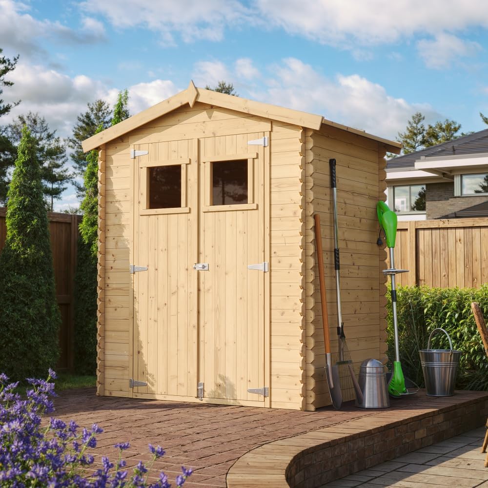 Abri de Jardin en Bois avec Sol TRAITÉ - Stockage extérieur I196xL136xH218 cm/ 1.98 m2 Petit abri à Outils, Local à vélos - Toit imperméable, fenêtres - jardinite M367