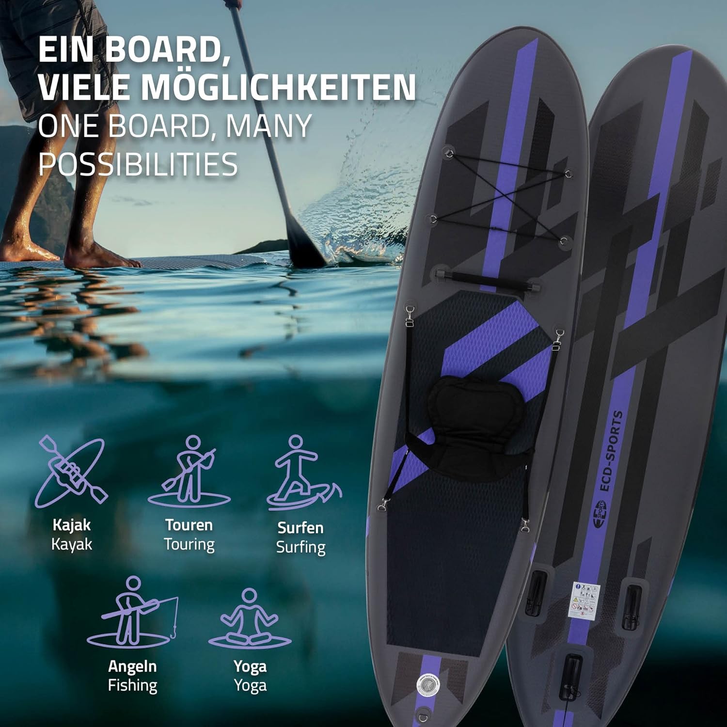 jardinite - Stand Up Paddle Gonflable - 305/308/320/380 cm - PVC, 120/150 kg, 10/15 cm