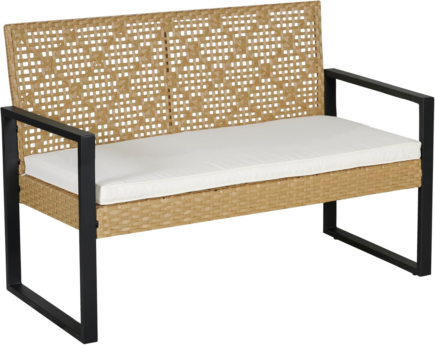 jardinite - Salon de jardin 4 pièces, acier/acacia, 2 chaises + banc, beige/naturel