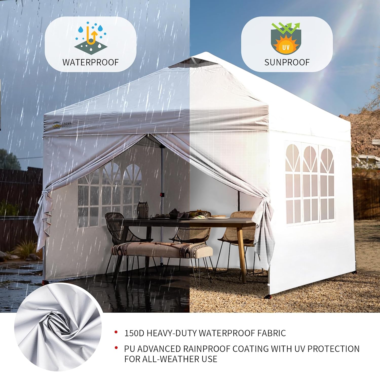 jardinite - Tonnelle Pliante - 3x3m - Imperméable, UPF 50+, 4 parois, sacs, blanc