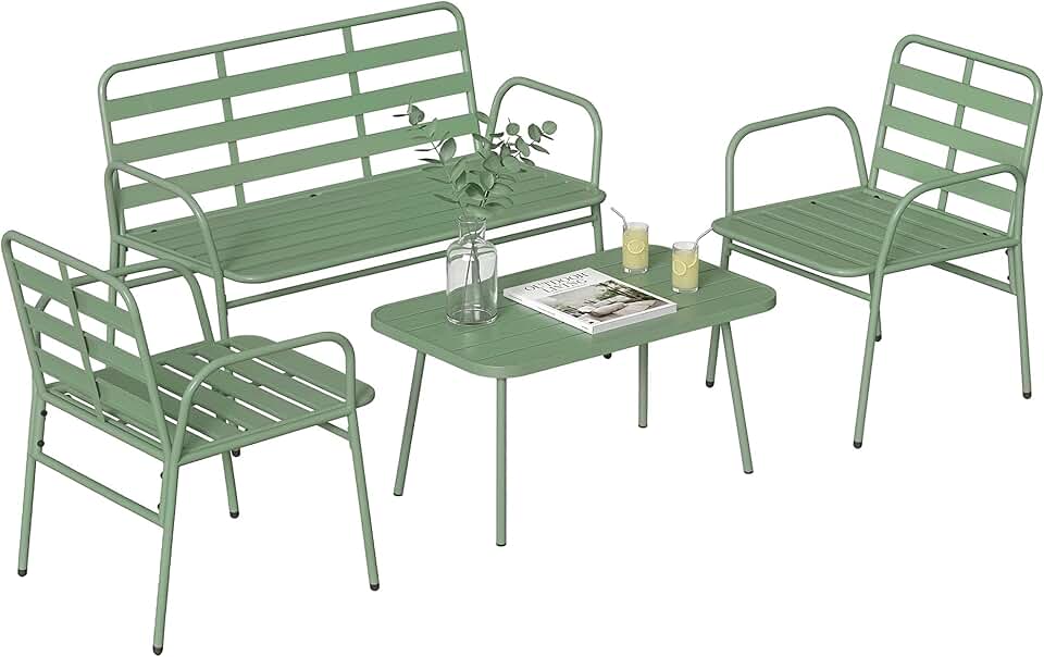 jardinite - Salon de jardin 4 pièces - acier vert - canapé et fauteuils