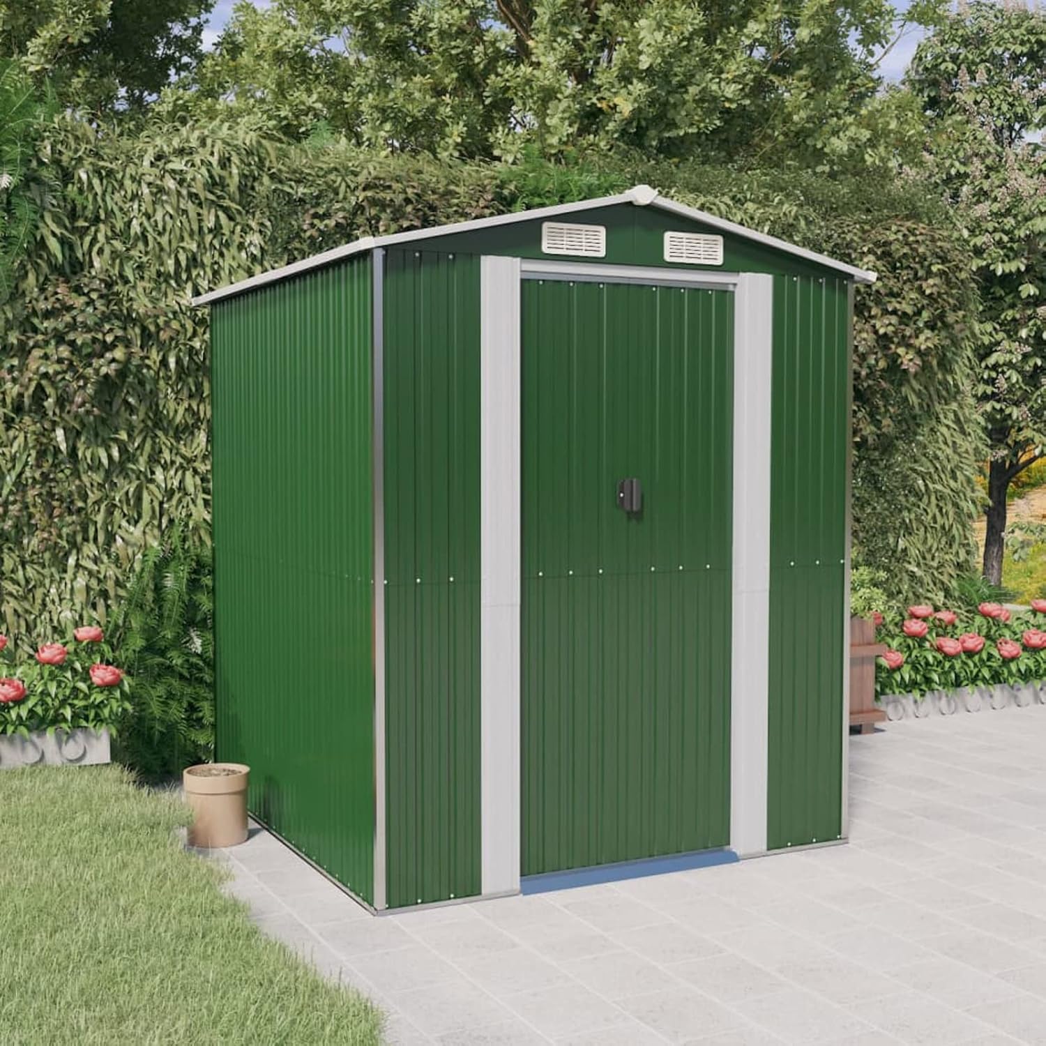 Abri de jardin extérieur en acier galvanisé vert 192 x 191 x 223 cm