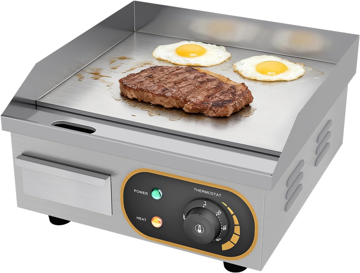 Plancha professionnelle électrique - plaque inox lisse - 36x38x20 cm - protection gril