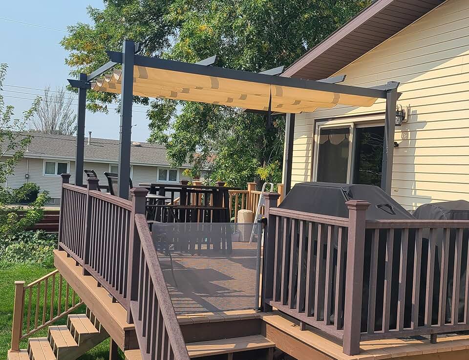 jardinite - Pergola Aluminium - 4x3m - Toit coulissant, tissu kaki
