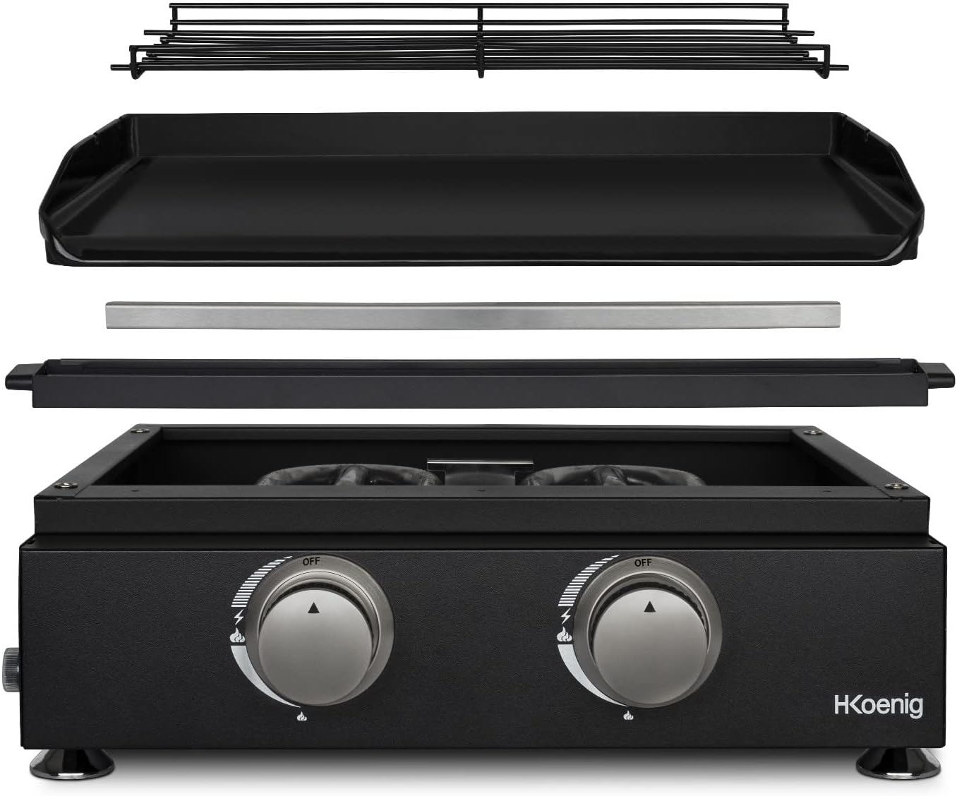 jardinite - plancha gaz 2 brûleurs - acier inox, fonte, jusqu'à 350°C - PLX1022