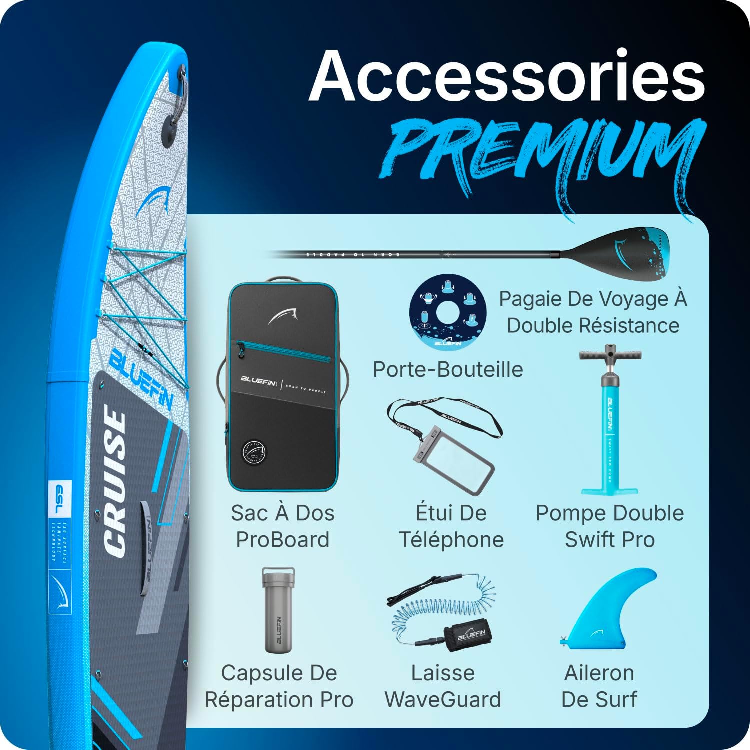 Bluefin Cruise - Planche de Paddle Gonflable 10'8 - Pack Sup de qualité supérieure et Accessoires - Planche de Paddle Sup antidérapante et légère - Planche de Paddle Sup Polyvalente de 15,2 cm