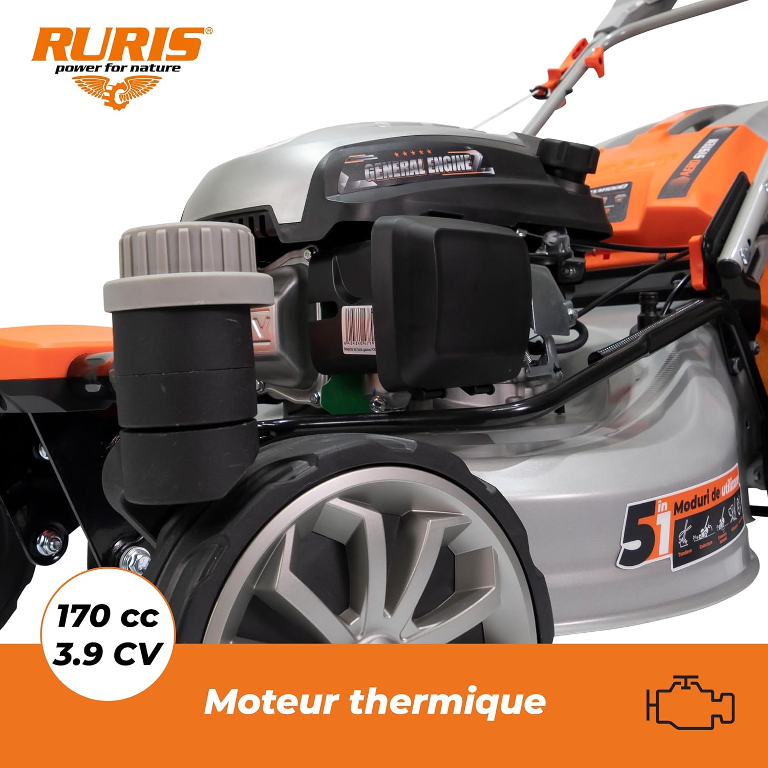 RURIS - Tondeuse Série RXM - 510mm, 3,9CV, Sac 65L, 5 fonctions RXM1000
