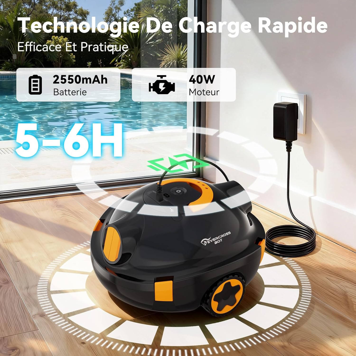 Y10 Robot Piscine, Robot Piscine sans Fil pour Le Nettoyage des Sols, Robot pour Piscines Hors Sol 100Min &120㎡, Stationnement Automatique, Robot Aspirateur Piscine Filtre 180μm (Noir)