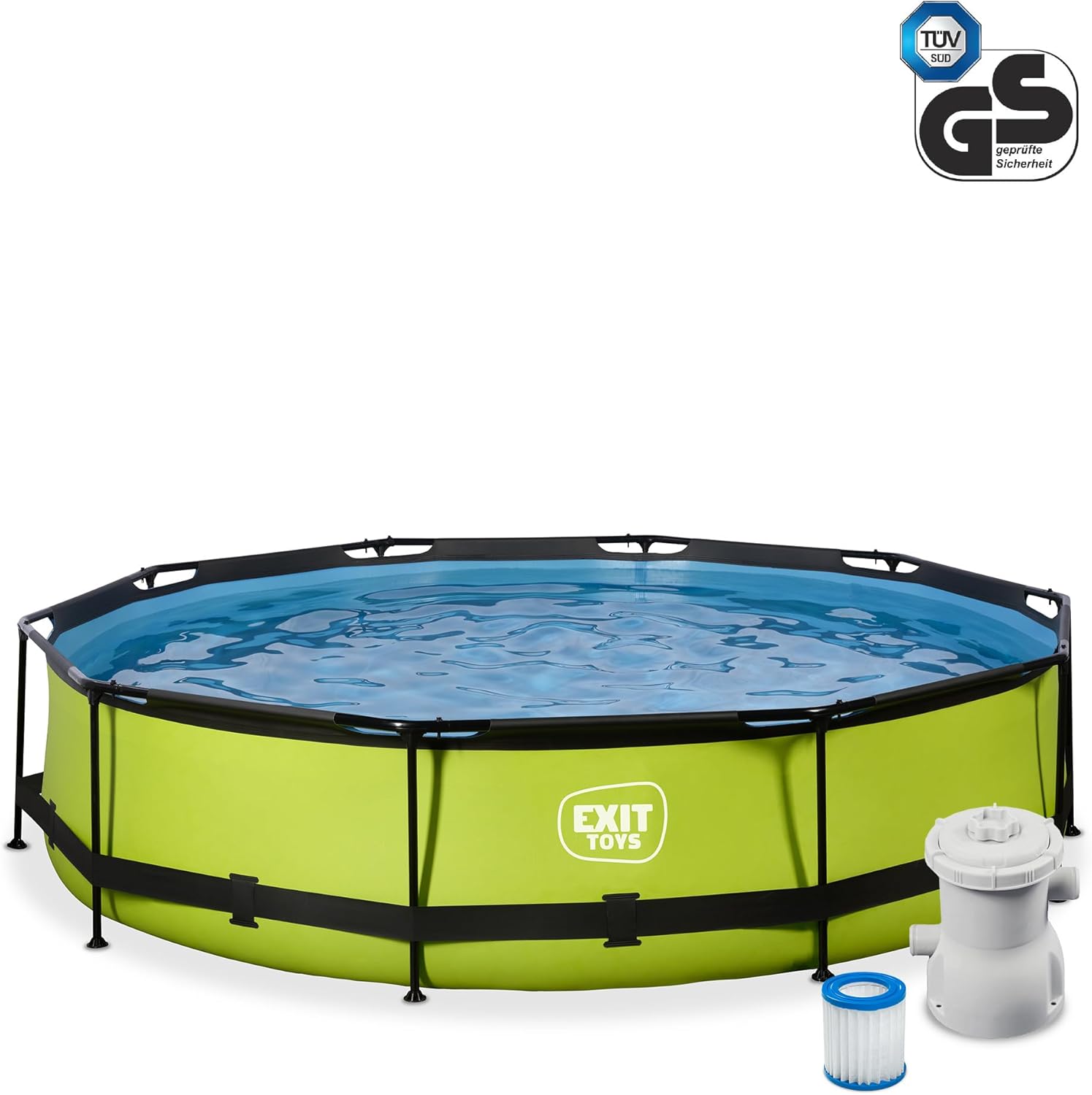 jardinite Piscine Tubulaire Lime - ø360x76cm - Piscine Hors Sol Ronde Grande avec Pompe Filtrante à Cartouche - Entrée Basse - Idéal pour Les Jeunes Enfants - Cadre Stable - Design Unique - Vert
