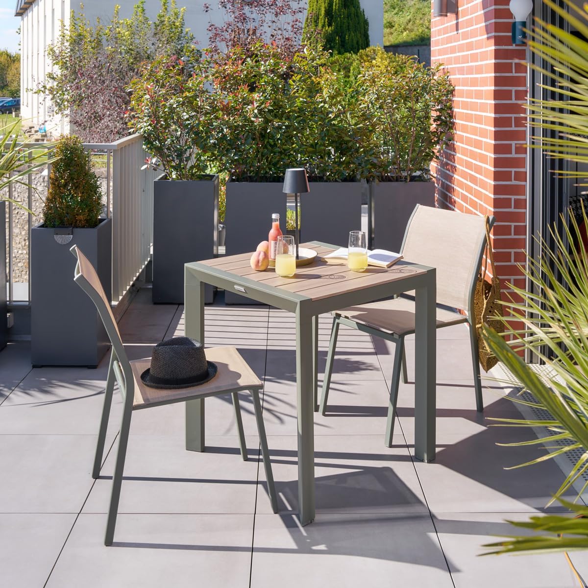 jardinite - Evasion 2 places - aluminium, effet bois, Lin/Vert Laurier