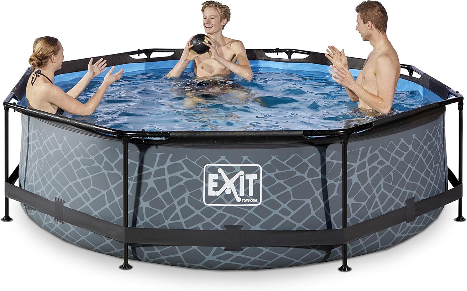 jardinite Piscine Tubulaire Stone - ø300x76cm - Piscine Hors Sol Ronde avec Pompe Filtrante à Cartouche - Entrée Basse - Idéal pour Les Jeunes Enfants - Cadre Stable - Design Unique - Gris