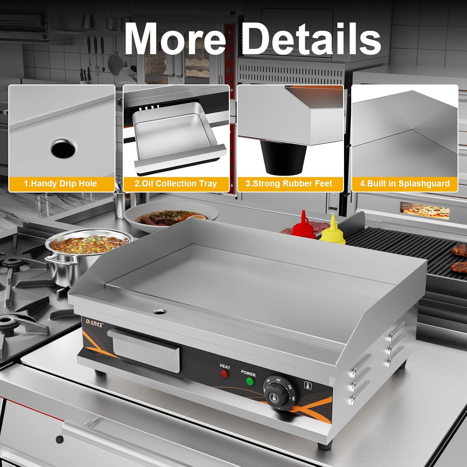 Plancha électrique - Inox 3000W - grande surface de cuisson, grill pro