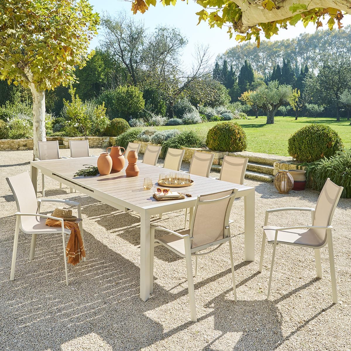 jardinite - Evasion Argile - table extensible 14 places - aluminium bois antirouille, rallonge