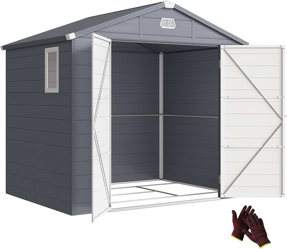 jardinite - abri de jardin résine 240x190x228cm - 4,6m², fondation alu, portes loquet, 3 fenêtres