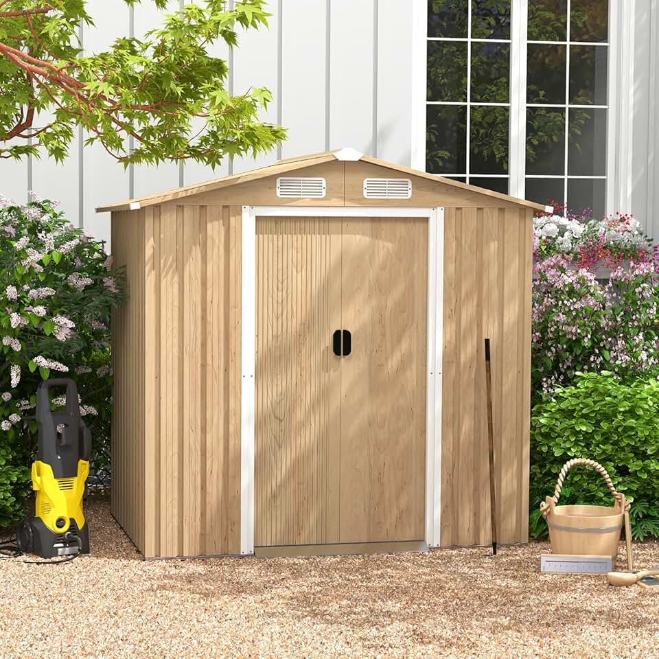 jardinite - abri de jardin acier, 196,5x142,5x184,5cm, porte verrouillable, toit incliné, aération