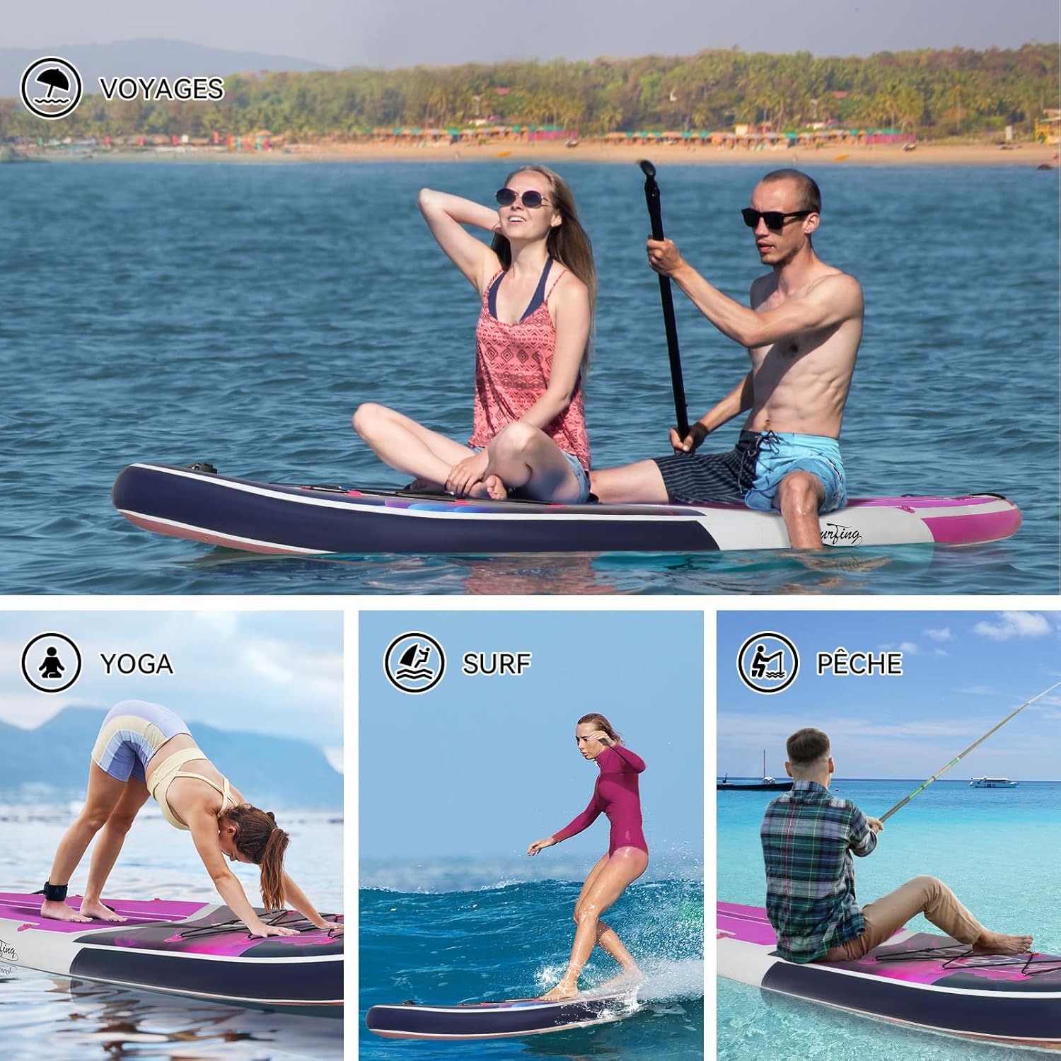 jardinite - Paddle gonflable 320/335 cm - 2 places, siège kayak, pagaie, pompe, 150 kg