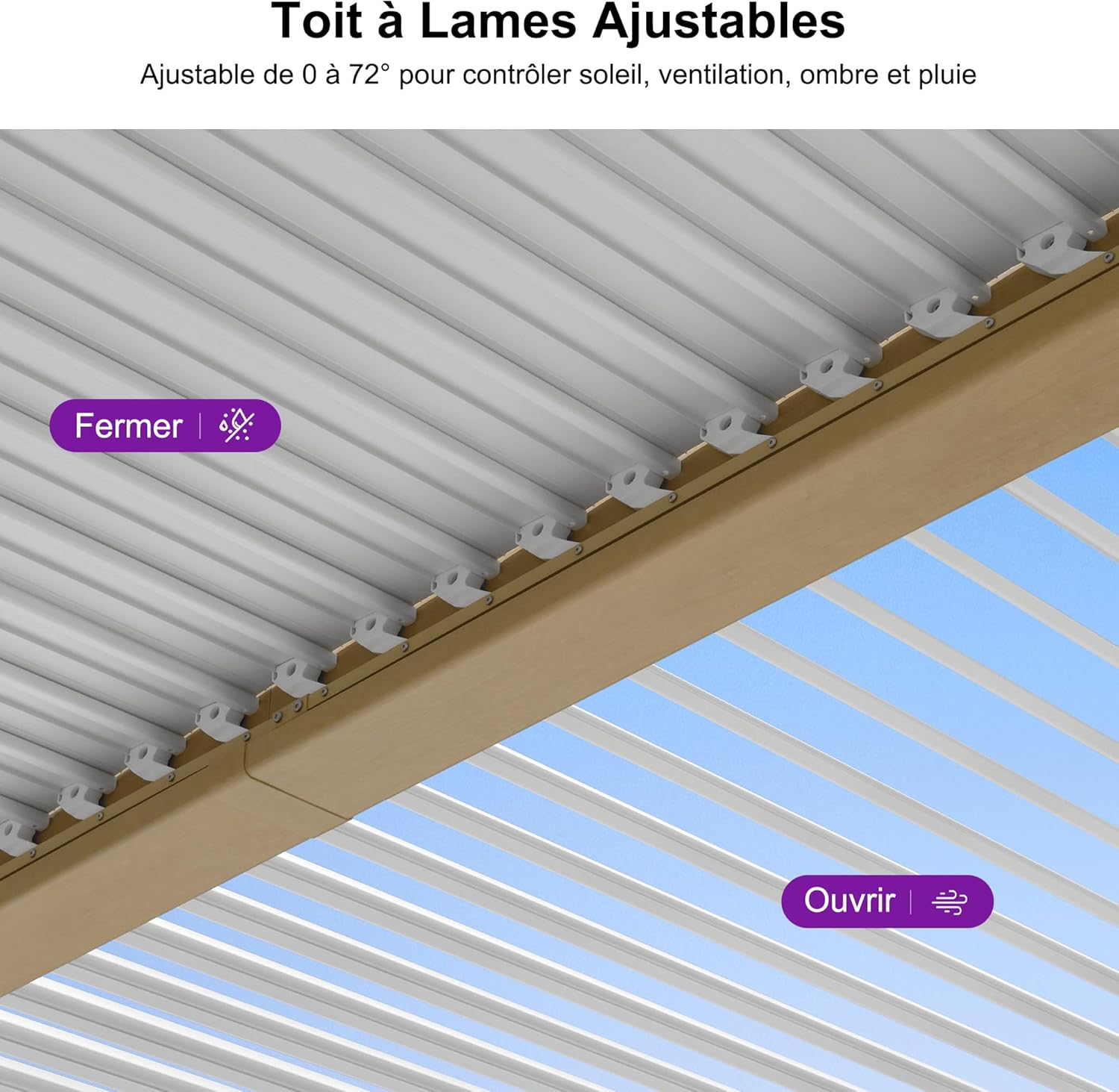 jardinite - Pergola effet bois - 3.5x6.35m - LED, lames orientables, étanche