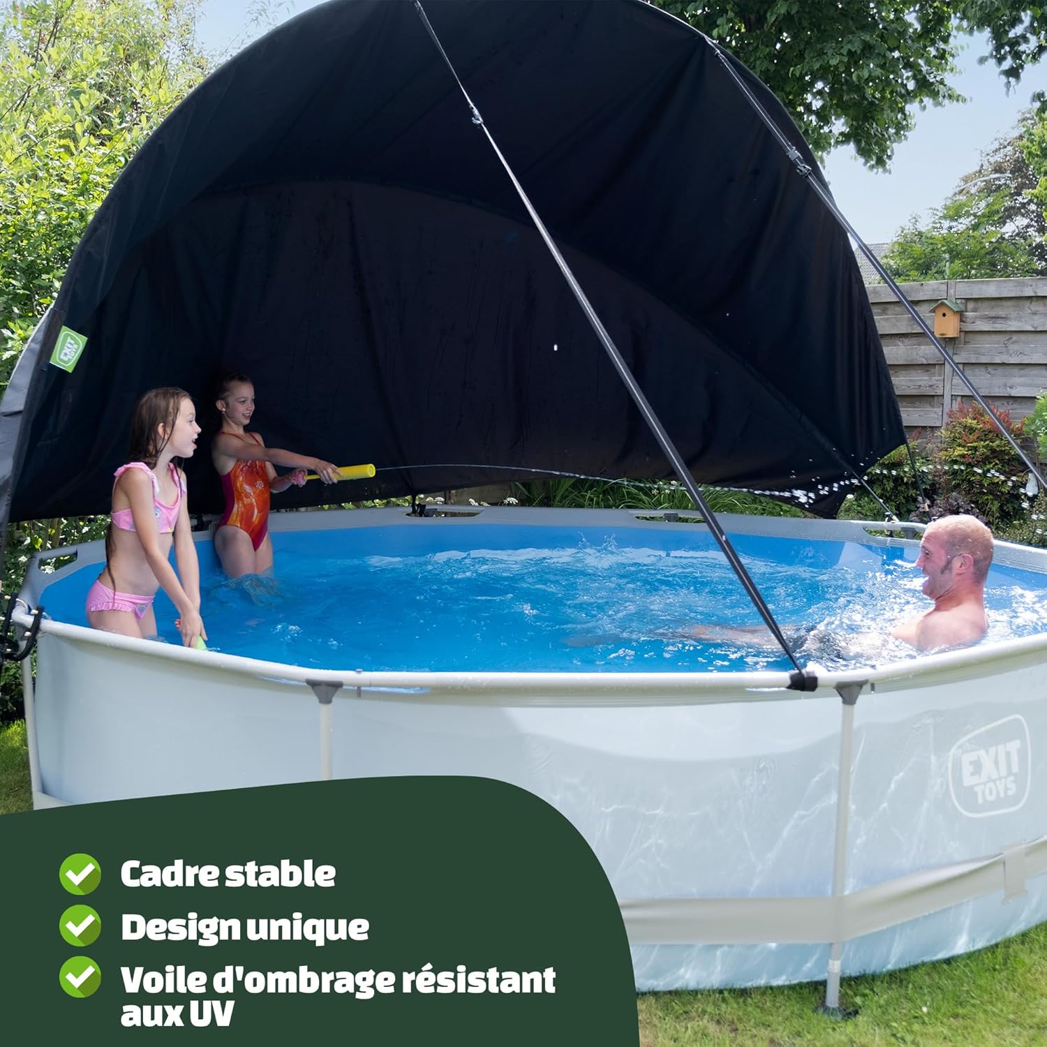 jardinite Piscine Lime avec Voile d'Ombrage - ø300x76cm - Piscine Hors Sol Ronde avec Pompe Filtrante à Cartouche - Protection Optimale Contre Les Rayons UV - Entrée Basse - Design Unique - Vert