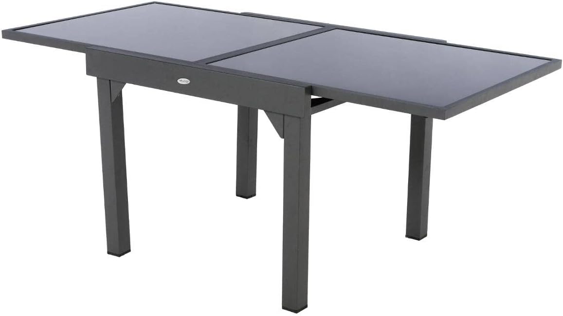 jardinite - Table Piazza Gris Graphite extensible 8 places - Aluminium anti-rouille, verre trempé, rallonge coulissante.