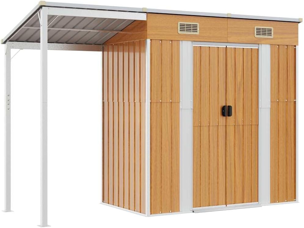 Abri de jardin marron clair - 277x107x181 cm - toit prolongé - 41,56 kg