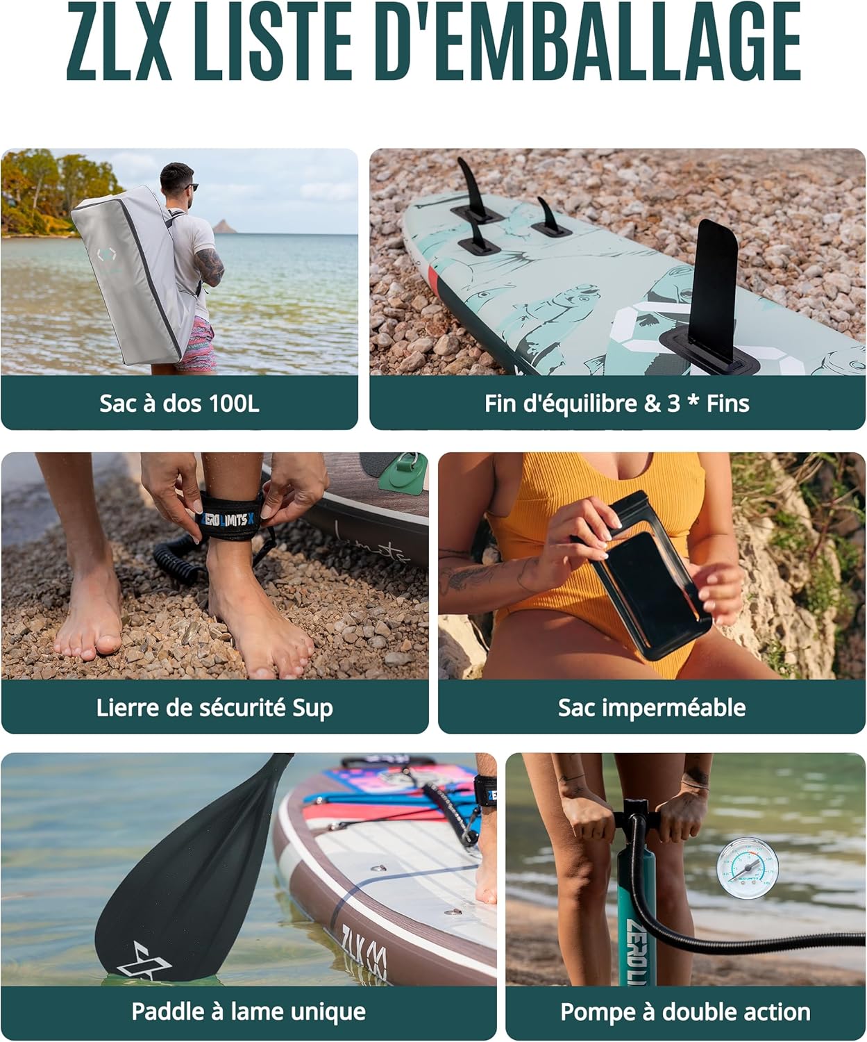 ZLX - Paddle gonflable série Extra Large - 350 x 89 cm - planche antidérapante stable, accessoires premium, siège gonfla