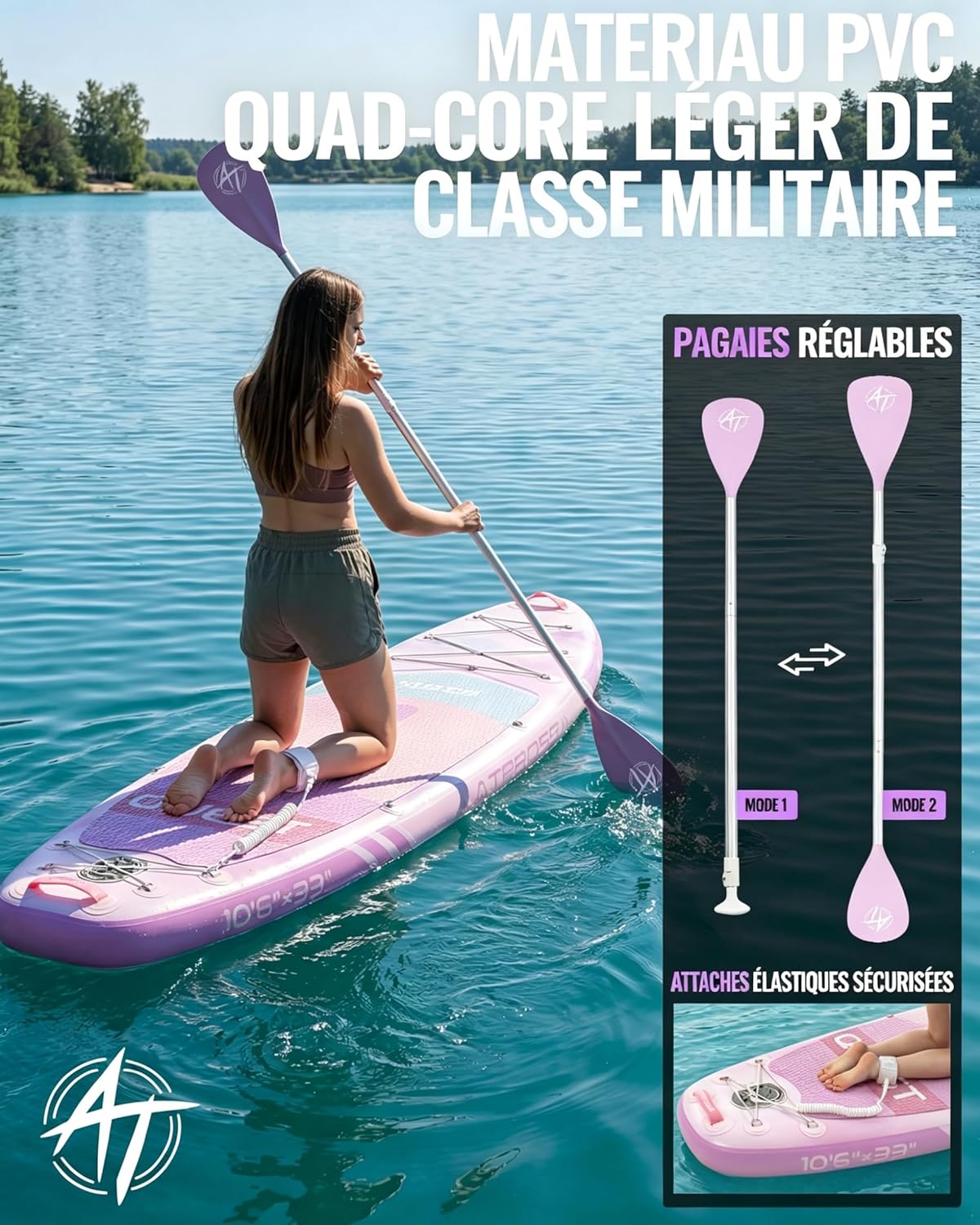 Stand Up Paddle Gonflable Adulte avec Siège Kayak & Accessoires, 320x84cm Planche de Sup Extra Large pour 2 Personnes, Charge 200kg, Kayak Gonflable 2 Places Stable et Antidérapant pour Surf