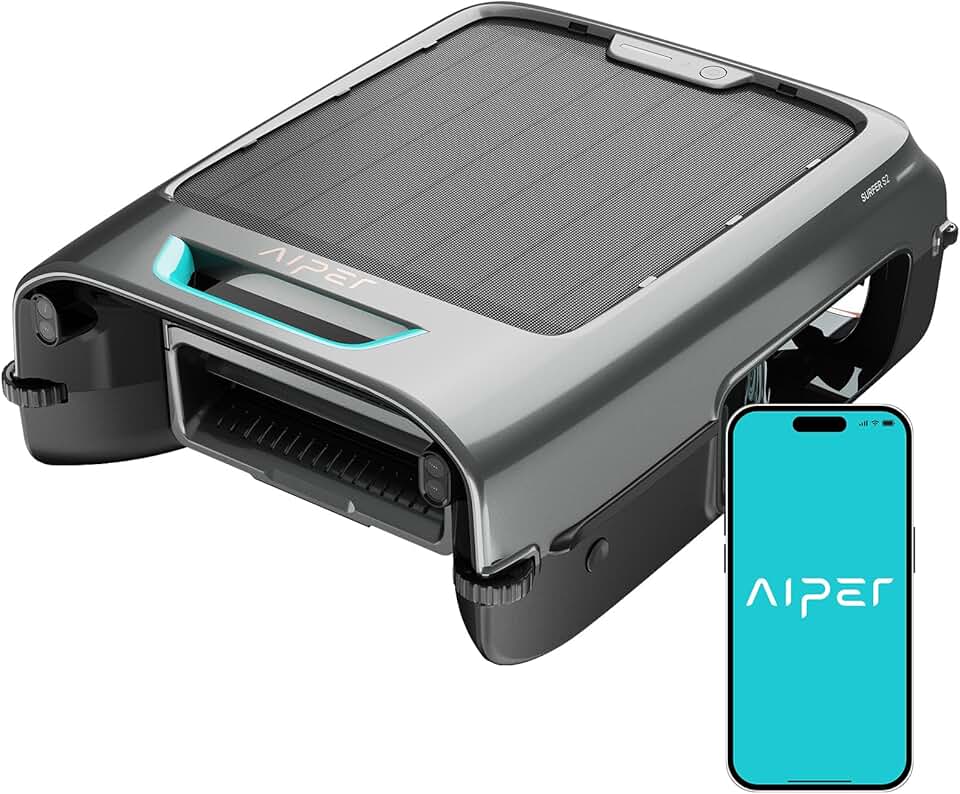 jardinite EcoSurfer S2 Robot Skimmer de Piscine Solaire, Robot Piscine sans Fil avec Application, Nettoyage de Surface 24/7, Charge Solaire & Secteur, Détection Intelligente d'obstacles, Filtre 150 µm