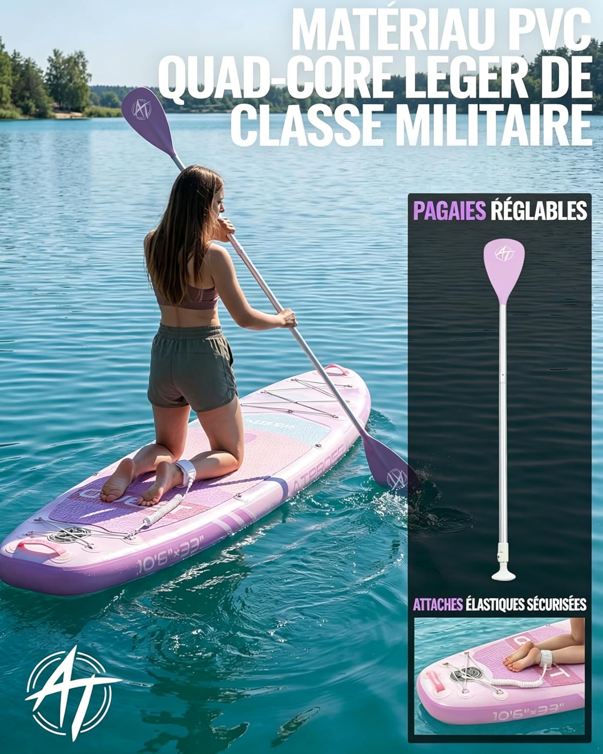 Stand up paddle gonflable adulte, 320x84cm, 2 places, charge 200kg