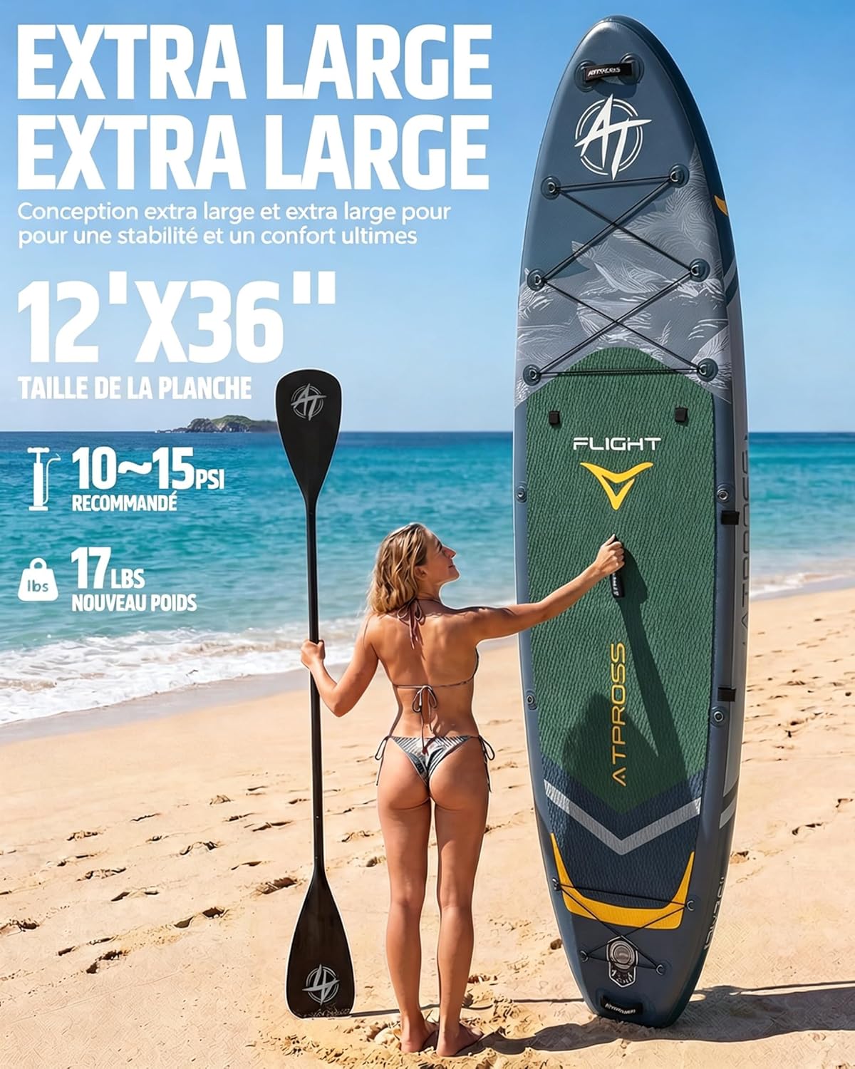 Planche de Paddle Gonflable Adulte avec Siège Kayak & Accessoires, 366x92cm Sup Extra Large & Stable, Charge 240kg, Kayak Gonflable 2 Places pour Yoga, Pêche et Surf