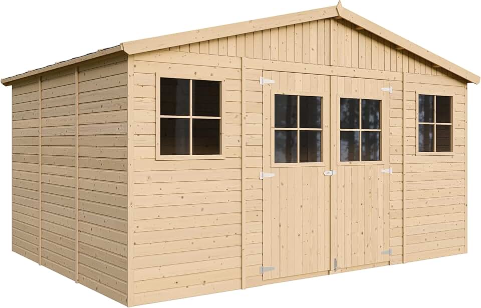 jardinite - Abri de jardin bois, 12m², fenêtres, H246x418x320cm, M331
