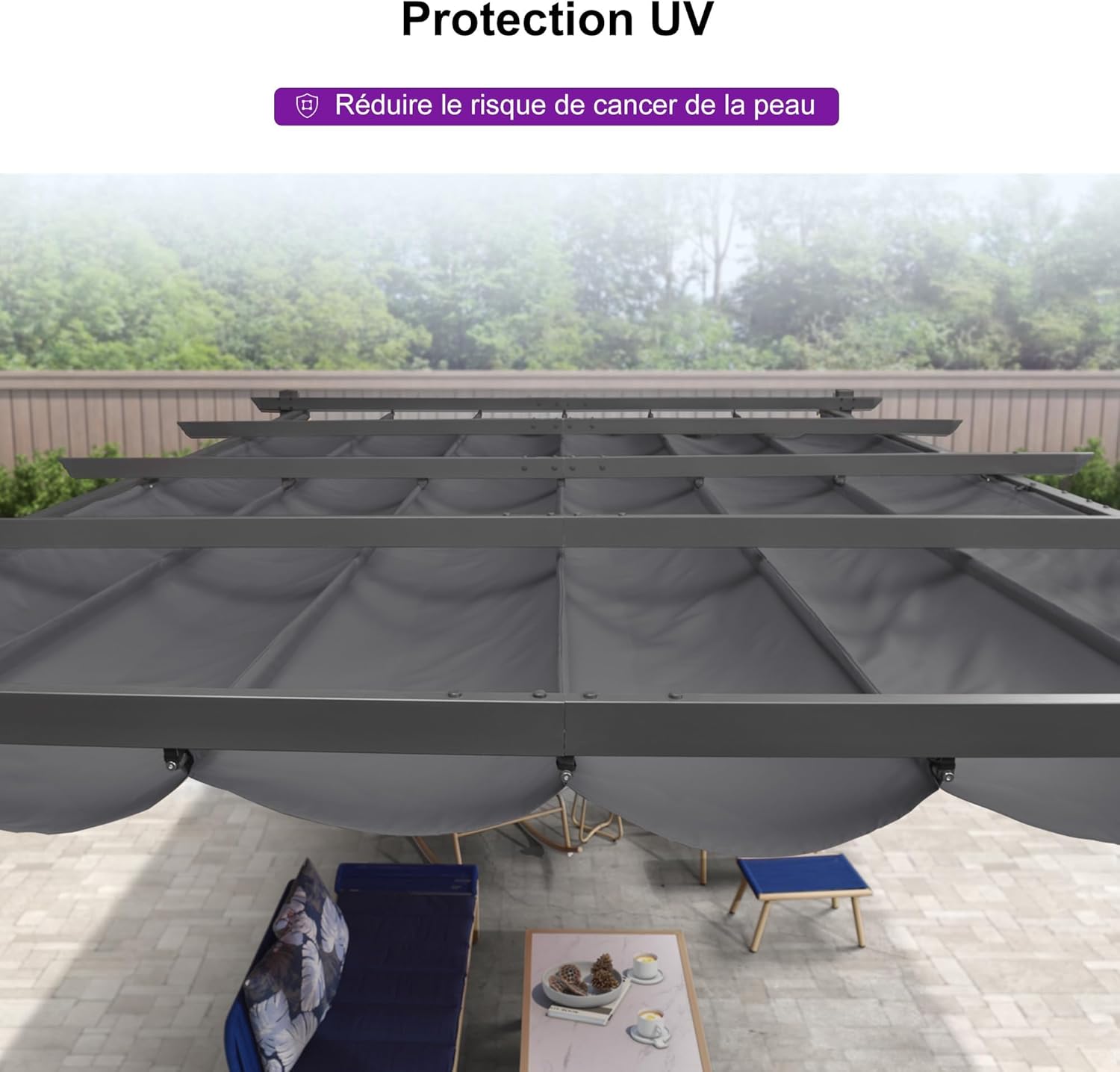 jardinite - Pergola aluminium - 4x3,2m - LED, toit rétractable, toile teintée