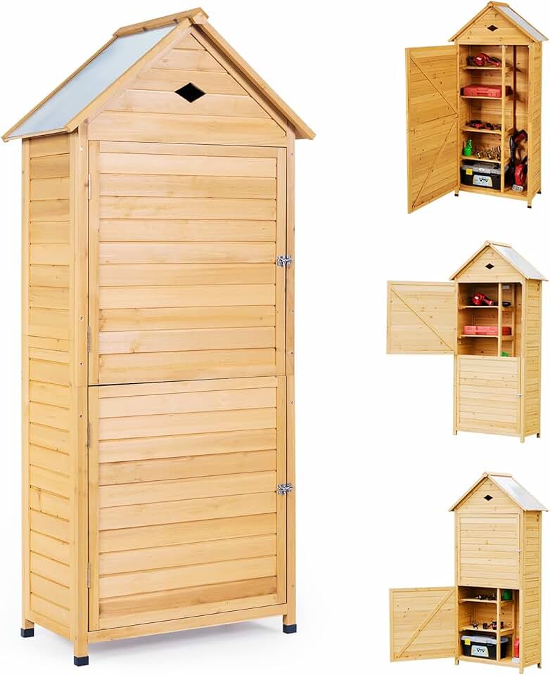 jardinite - Abri de jardin avec étagères et placard, 80x45x177cm, portes verrouillables