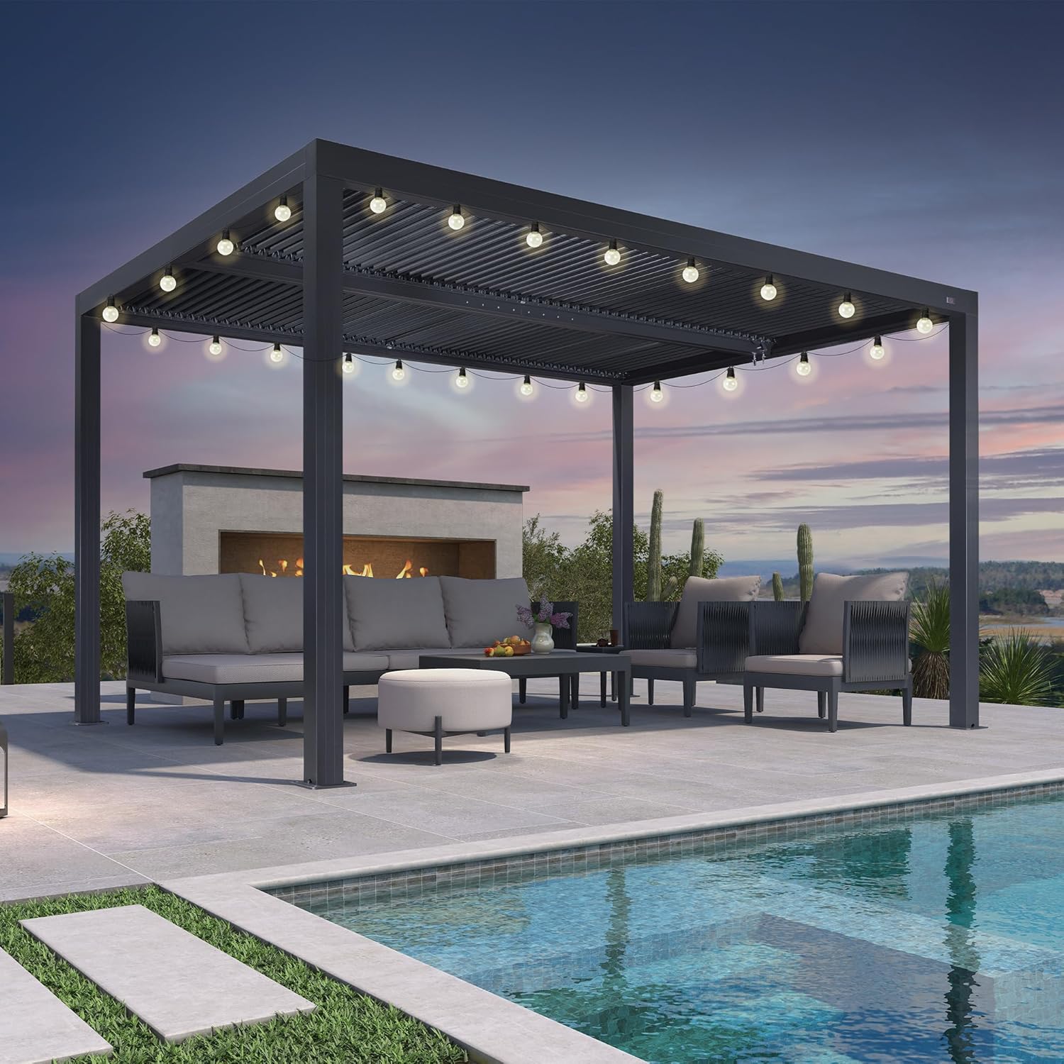 jardinite - Pergola bioclimatique - 4x3,3m - lames orientables, éclairage intégré